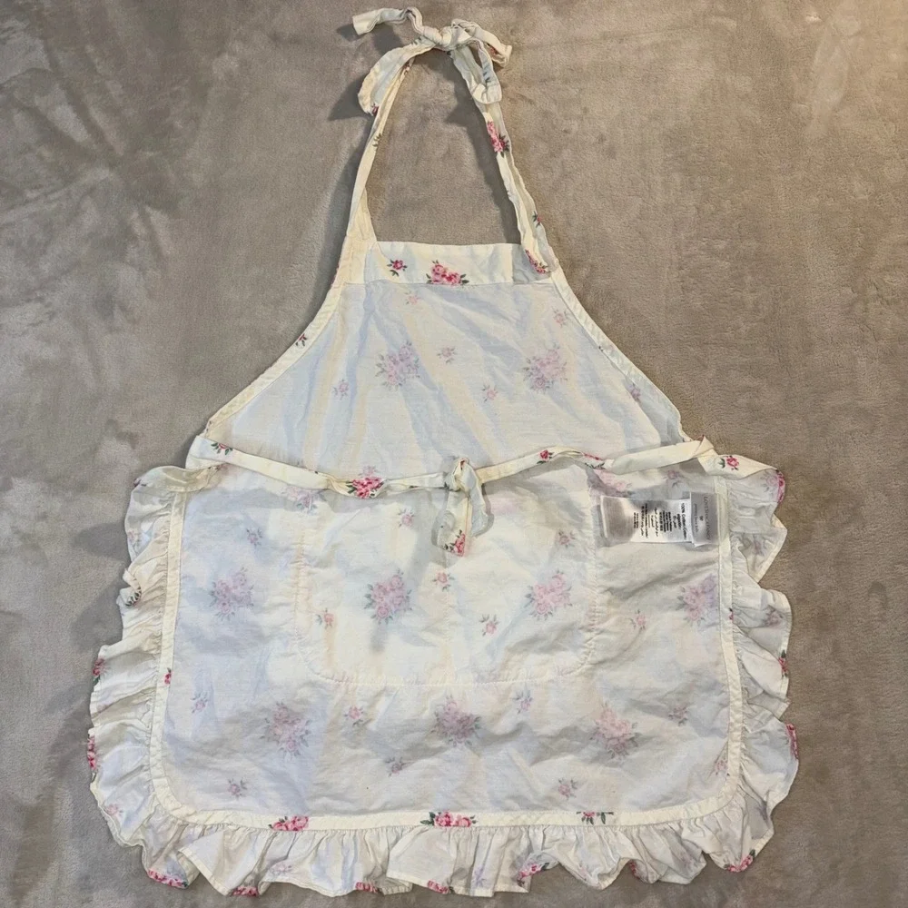 LoveShackFancy Pottery Barn Kids Floral Ruffle Cotton Apron Cream Pink One Size